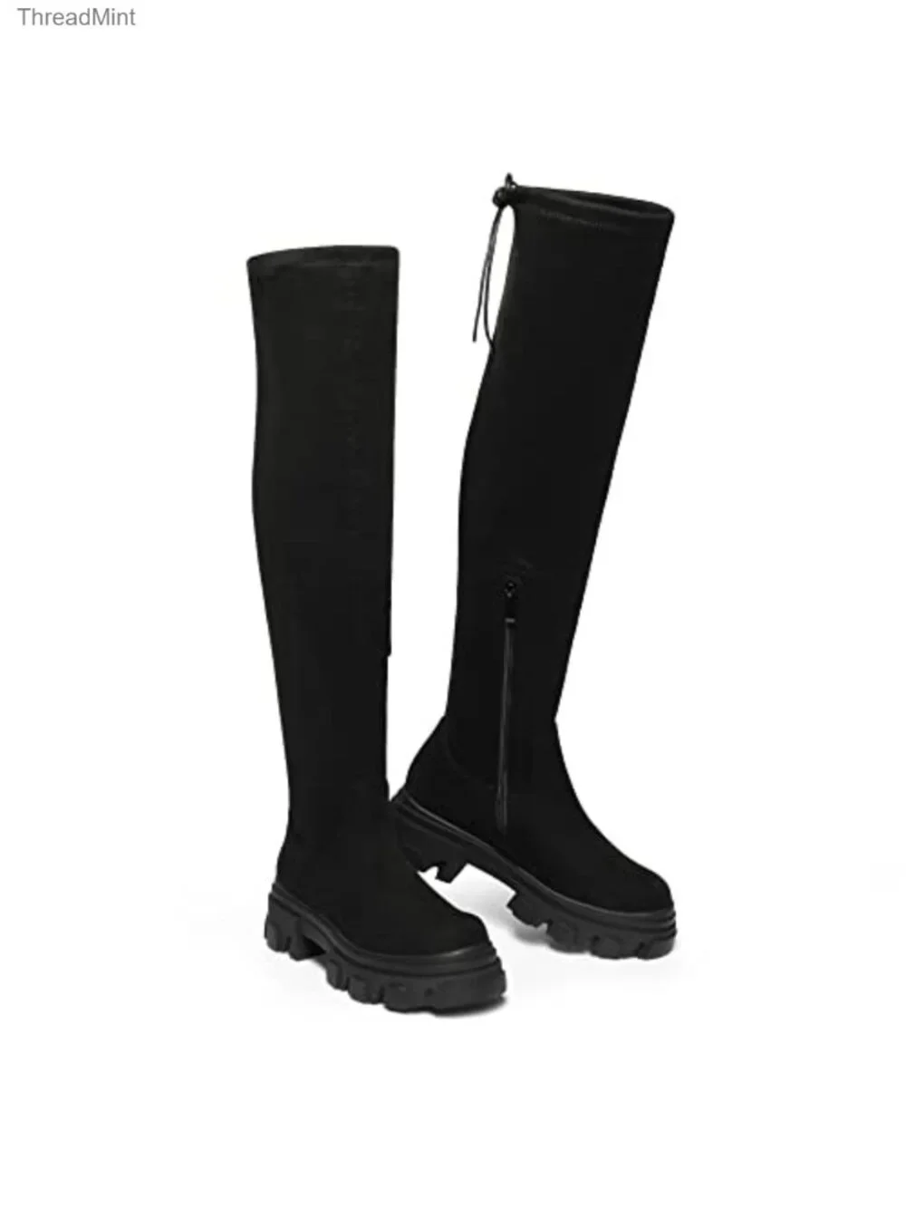 Over the Knee Boots Women's Thigh High Chunky Lug Sole Faux Suede Side Zipper